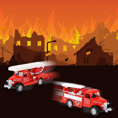 ArtCreativity-Diecast-Classic Fire Trucks, Set of 2, Includes Ladder Truck and Fire Engine-Diecast-Fire Truck-Playset-with Pullback Mechanism, Great Gift Idea for Boys and Girls