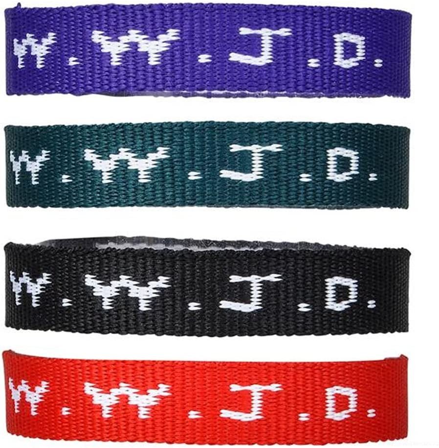 W.W.J.D. Webbing Bracelets - Pack of 24 - What Would Jesus Do Wrist Band - Universal Size - WWJD Bands - Four Assorted Colors - Religious Party Favors for Boys and Girls