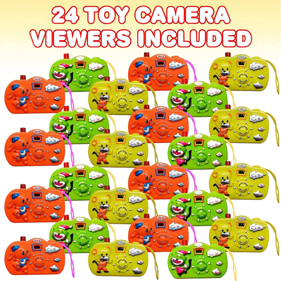 Kids’ Camera Toy Set, Pack of 24, Toy Cameras for Kids with Images in Viewfinder, Pretend Play Props for Boys and Girls, Birthday Party Favors for Kids and Goodie Bag Fillers, 3 Colors