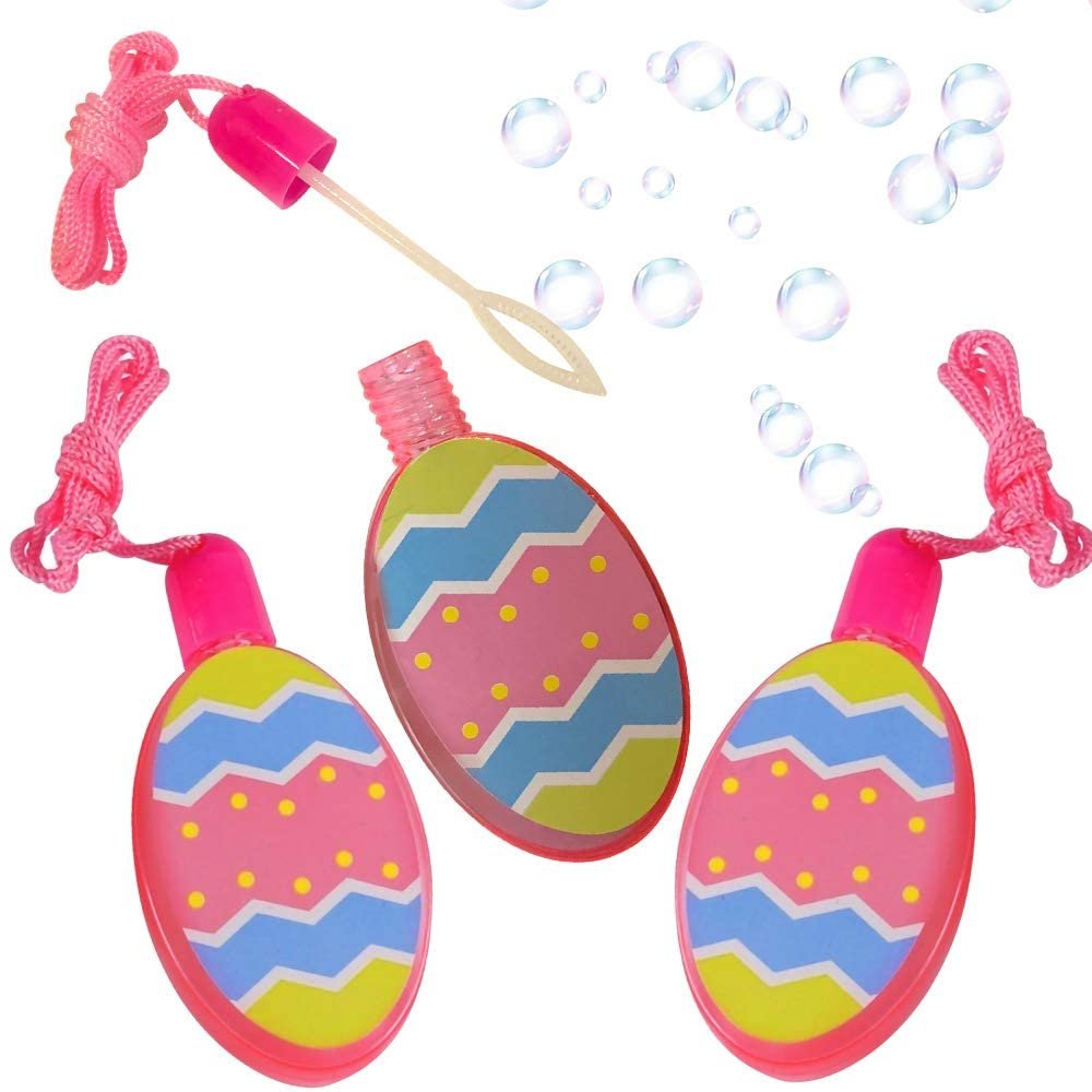 ArtCreativity Easter Egg Bubble Blower Bottles with Wands, Set of 3, Bubble Toys for Kids with Attached Necklaces, Easter Party Favors, Surprise Egg Toys, Egg Hunt Supplies, Easter Basket Fillers