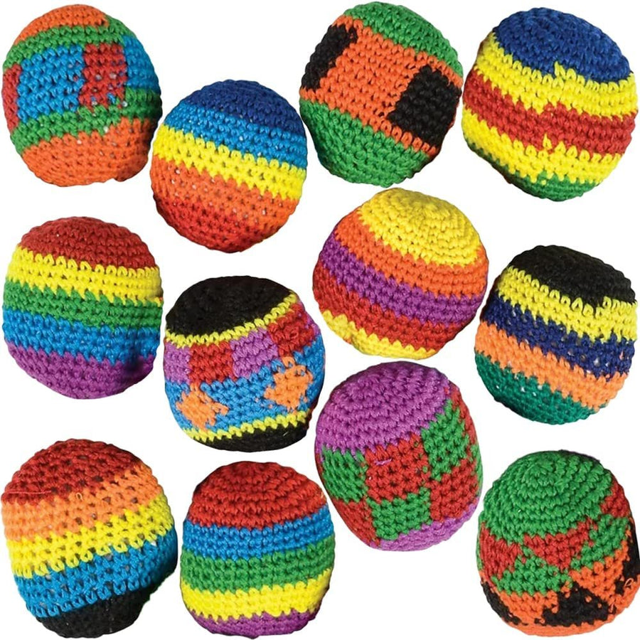 ArtCreativity Knit Kickballs for Kids, Set of 12, Cotton Kick Hacky Sacks in Assorted Colors and Patterns, Indoor and Outdoor Toys for Kids and Adults, Retro Office Toys, Goodie Bag Stuffers
