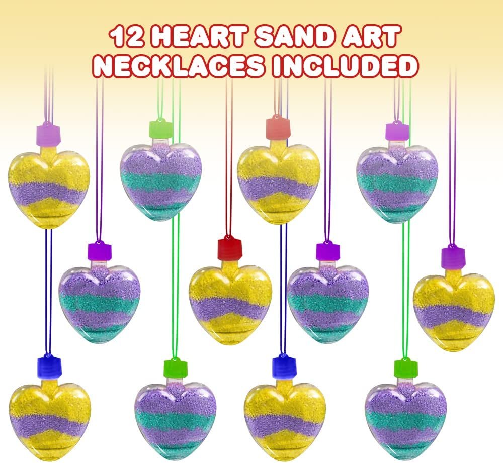 Valentines Day Sand Art, Heart Shaped Shaped Bottle Necklaces, Pack of 12