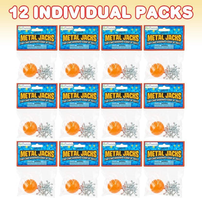 ArtCreativity Metal Jacks Game, 12 Sets, Each Set with 8 Metal Jacks and 1 Rubber Ball, Vintage Toys for Kids, Sensory Toys for Autistic Children, Birthday Party Favors for Boys and Girls