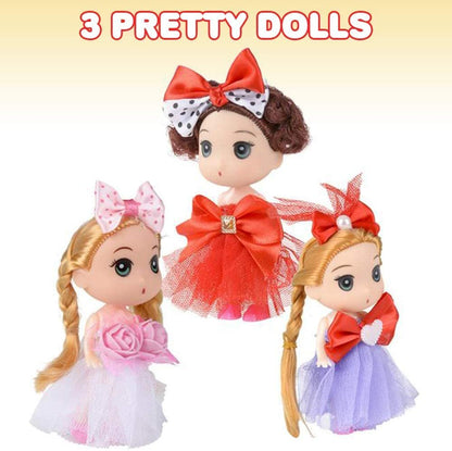 ArtCreativity Cute Dolls in Capsules, Set of 3, Adorable Doll Toys with Braidable Hair, Movable Limbs, and Unique Designs, Princess Party Favors for Kids, Best Birthday Gift for Girls