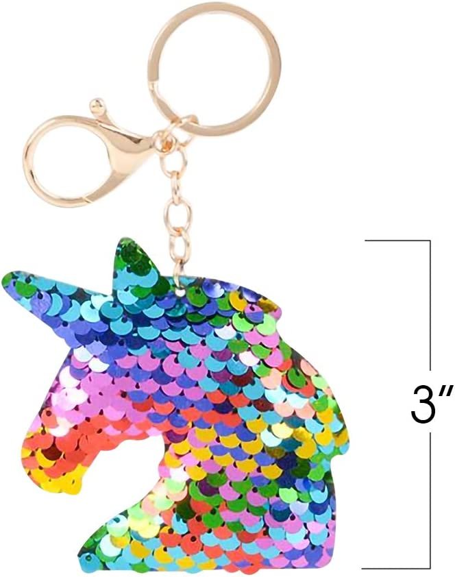 ArtCreativity Unicorn Keychains, Pack of 6, Color Changing Double-Sided Stuffed Animal Plush Key Chain Charms for Backpacks, Purses, Luggage, Unicorn Birthday Party Favors for Kids