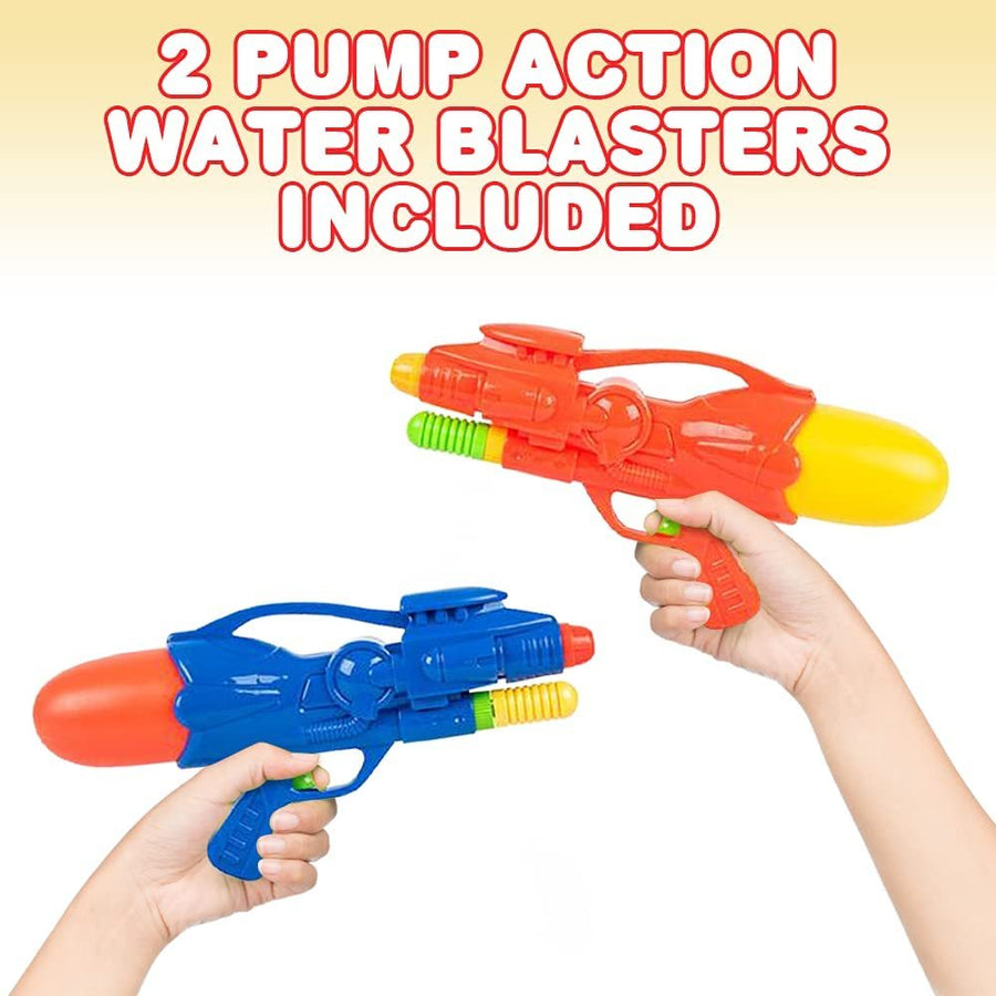 Pump Action Water Blasters for Kids, Set of 2, 13" Water Squirter Toys for Swimming Pool, Beach, and Outdoor Summer Fun, Cool Birthday Party Favors for Boys and Girls