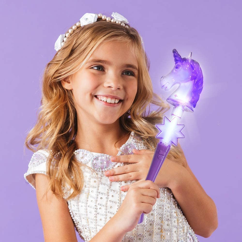 Light Up Unicorn Wand, 14.5" Cute Princess Wand with Flashing LED Effect and Magical Sounds, Batteries Included, Fun Pretend Play Prop, Best Birthday Gift, Party Favor for Kids