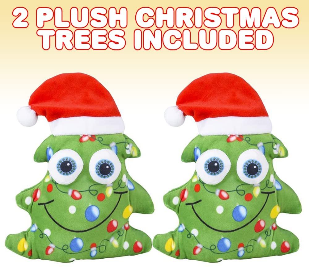 ArtCreativity Plush Christmas Tree, Set of 2, Soft Stuffed Christmas Toys with Popped Out Eyes, Christmas Party Favors for Kids and Adults, Stocking Stuffers and Festive Room Decorations