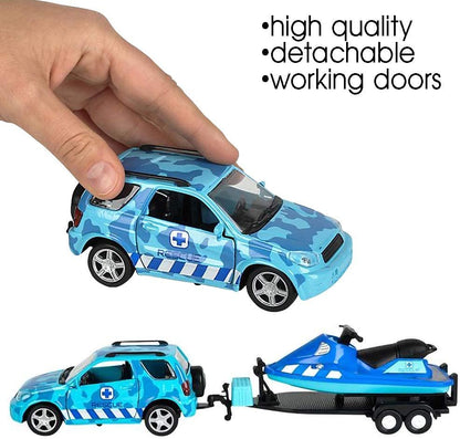 ArtCreativity SUV Toy Car and Jet Ski Playset for Boys and Girls, Interactive Ocean Rescue Play Set with Detachable Jet Ski and Opening Doors on 4 x 4 Toy Truck, Best Birthday Gift for Kids