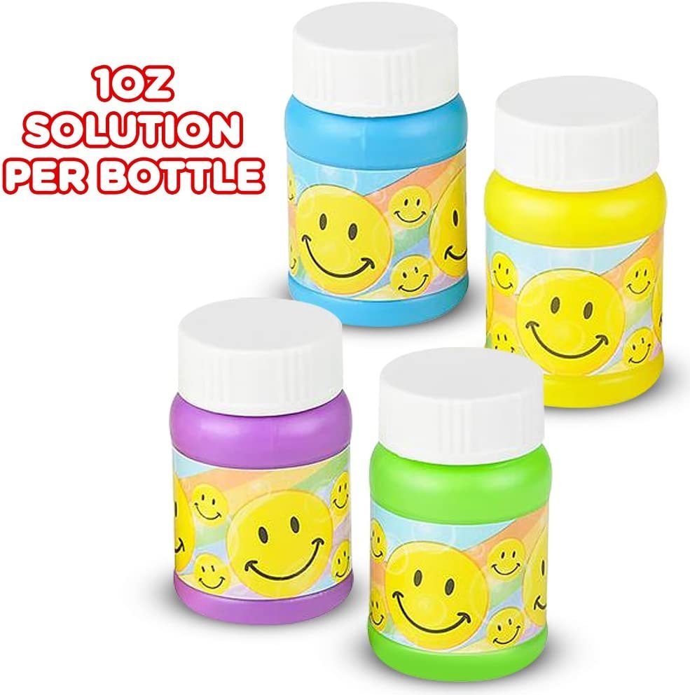 Smile Face Bubble Bottles for Kids - Set of 24 - Mini Bubble Blower Bottles with Solution - Birthday Party Favors, Goody Bag Fillers, Gift Idea for Boys and Girls