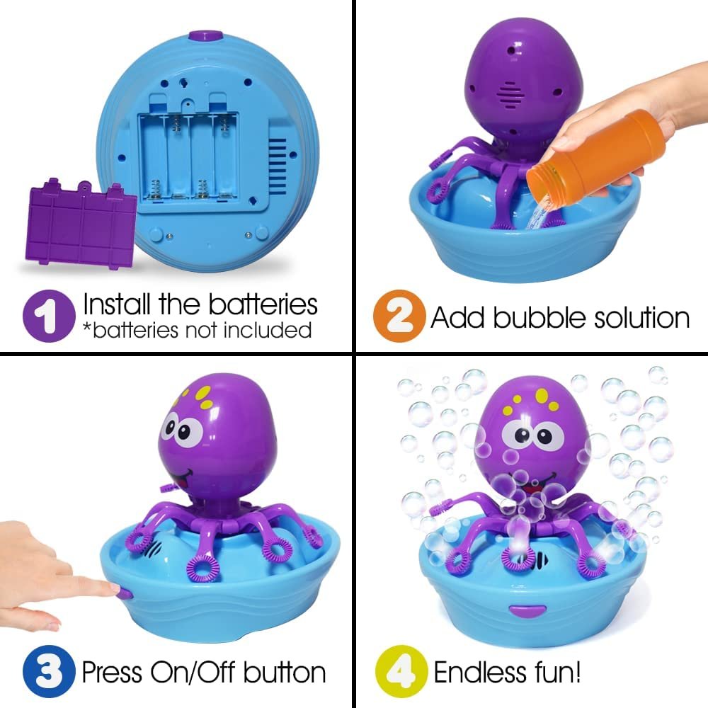 Octopus Bubble Machine for Kids, Includes 1 Bubbles Blowing Toy and 1 Bottle of Solution, Fun Summer Outdoor or Party Activity, Great Bubble Gift for Boys and Girls