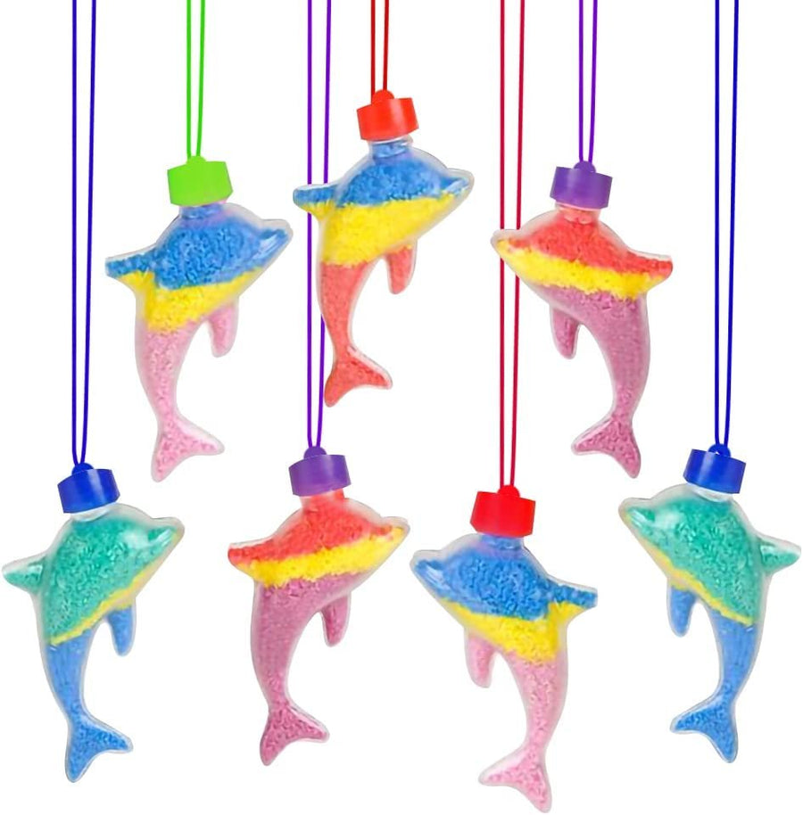 Dolphin Sand Art Bottle Necklaces, Pack of 12, Sand Art Craft Kit with Dolphin Shaped Bottles, Craft Party Supplies and Party Favors for Kids - Sand Sold Separately
