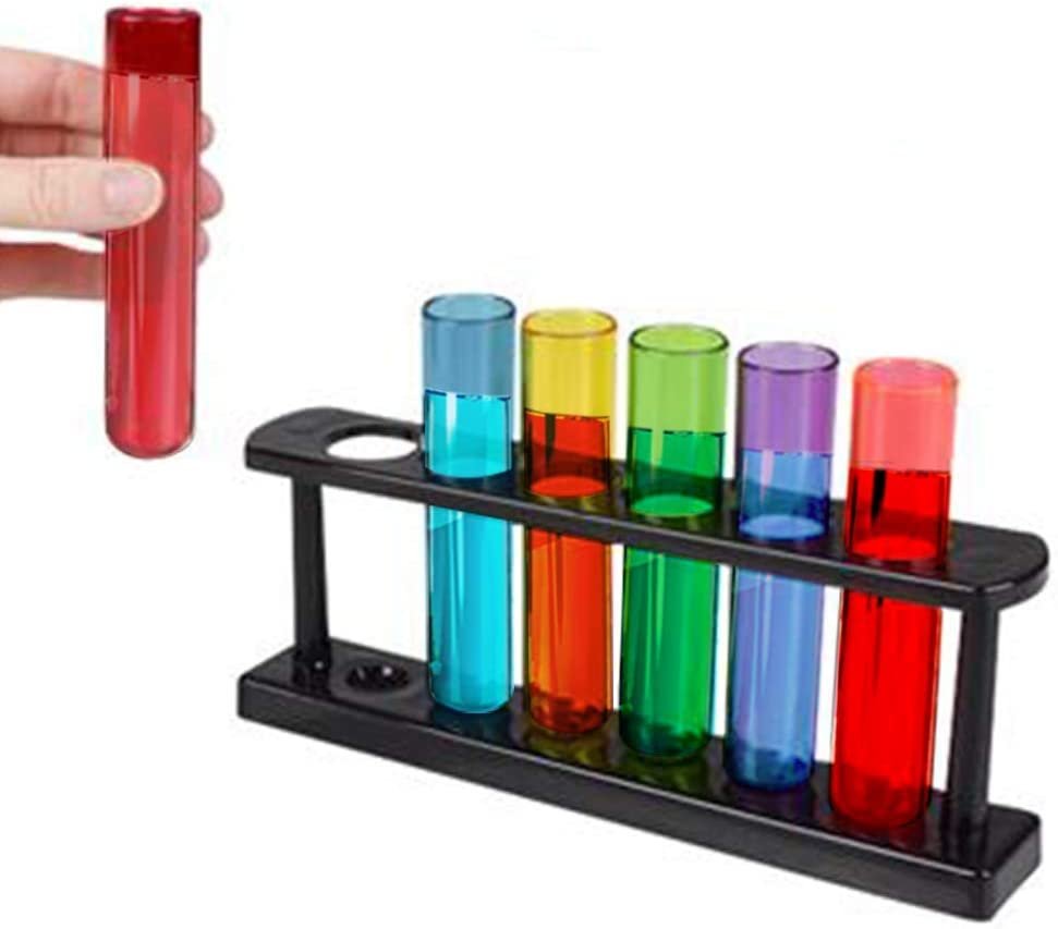 Test Tube Glass Set, 6 Plastic Laboratory Glasses with Carry Tray, Funny Scientific Gifts for Adults, Cool Chemistry Graduation Gag Gift, Unique Drinking Gifts for Men and Women