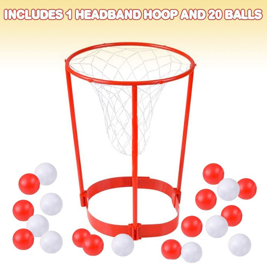 Head Hoop Basketball Party Game for Kids and Adults - Adjustable Basket Net Headband with 20 Balls - Fun Gift for Birthday, Party Dress Up, Carnival Ball Game for Boys & Girls