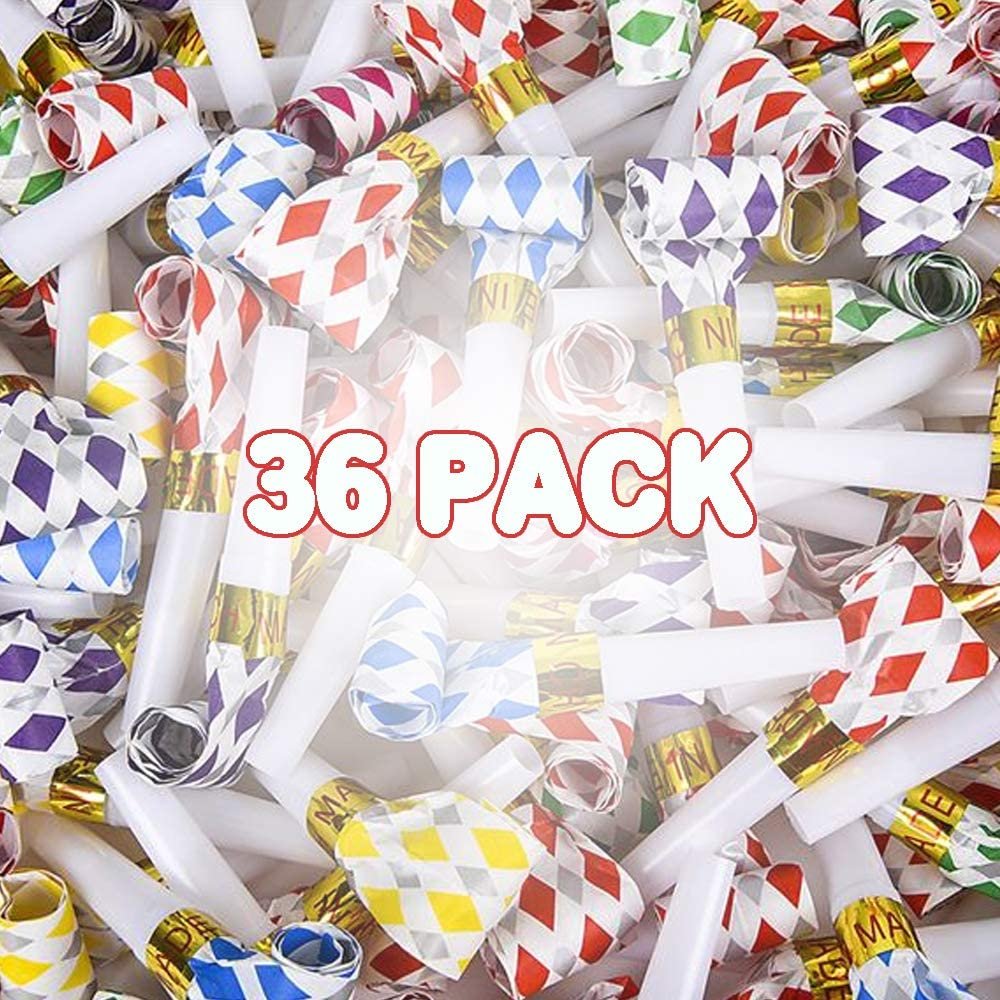 ArtCreativity Blow Outs Whistles - Party Pack of 36 Musical Blowouts Noisemakers - Fun Assorted Colors, Birthday Party Supplies and Favors for Kids and Adults, Goody Bag and Piñata Fillers