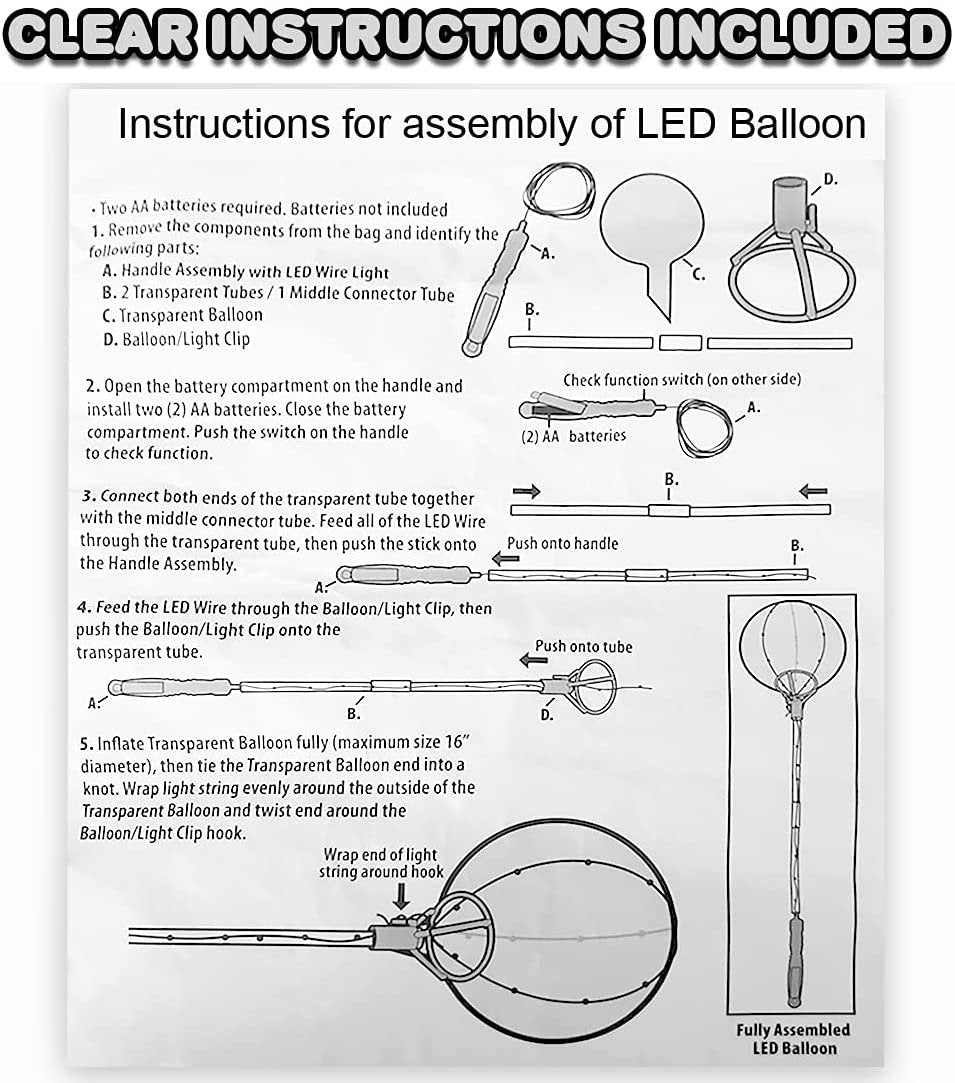 ArtCreativity Light Up Bobo Balloons for Kids, Set of 2, LED Wands for Kids with 3 Light-Up Modes, Exciting DIY Science Project for Boys and Girls, Includes Batteries and Detailed Instructions