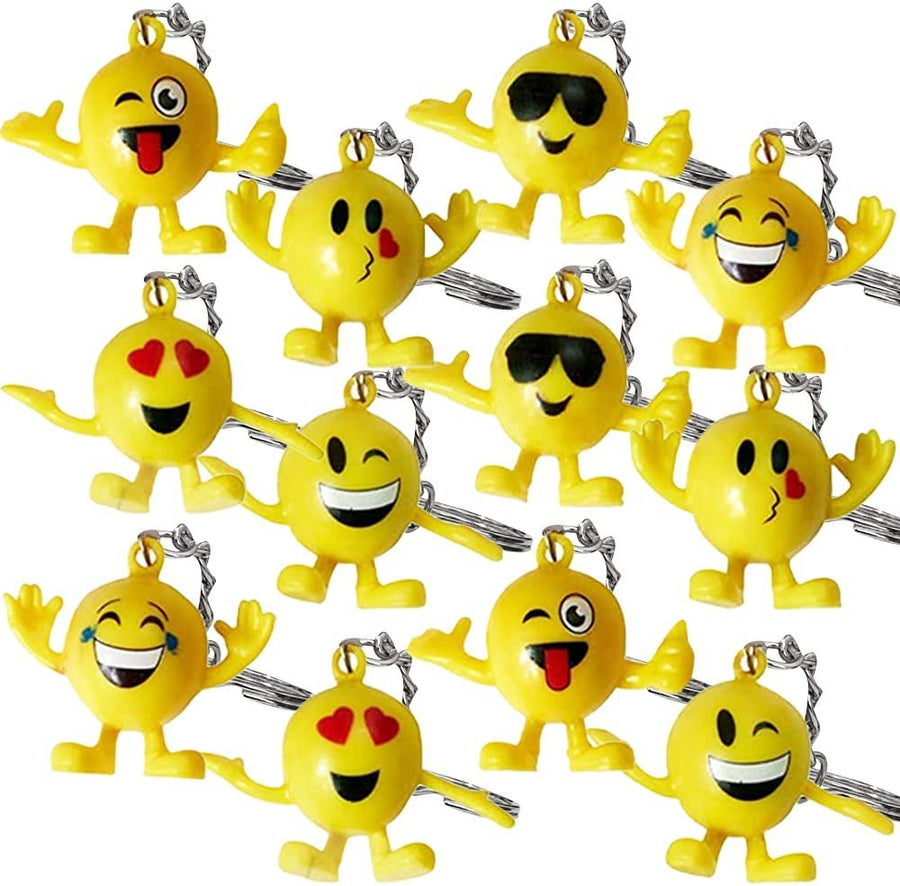 Emoticon Guy Keychains, Set of 12, Fun Key Chains for Backpack, Purse, Luggage, Cool Birthday Party Favors, Goodie Bag Fillers, Prize for Boys and Girls