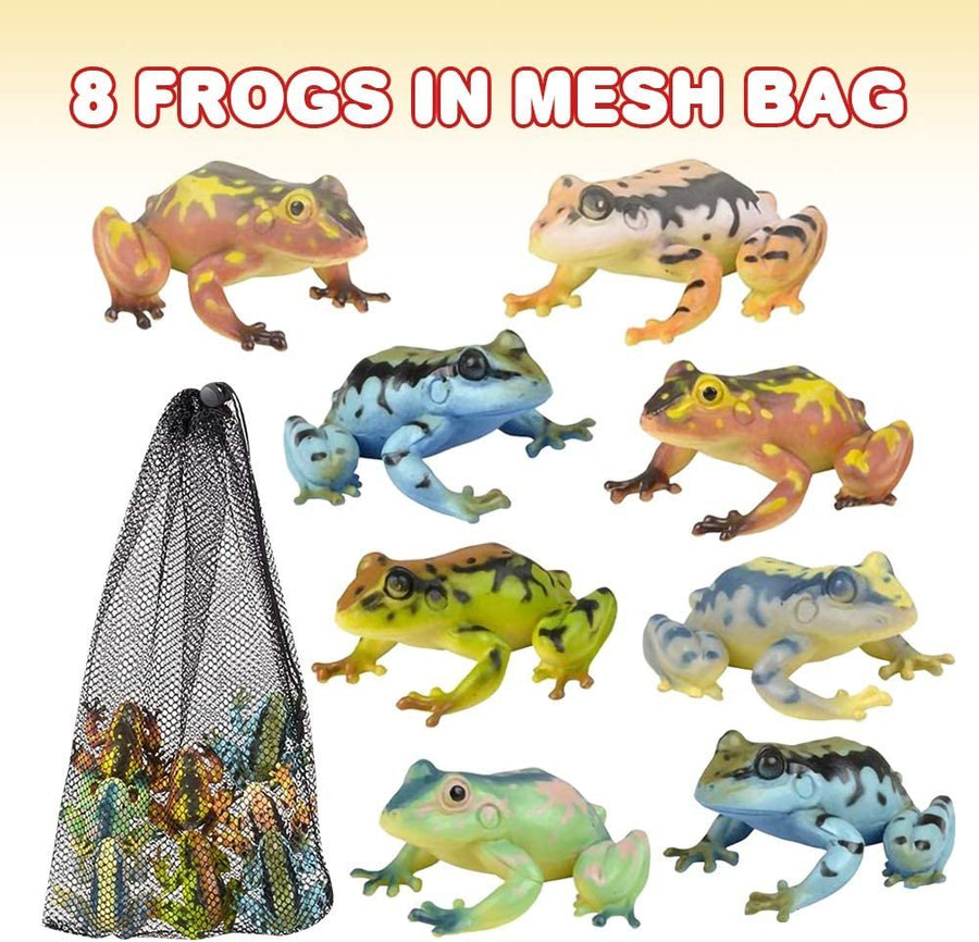 Frog Figures Assortment in Mesh Bag, Pack of 8 Frog Figurines in Assorted Colors, Bath Water Toys for Kids, Party Décor, Party Favors for Boys and Girls