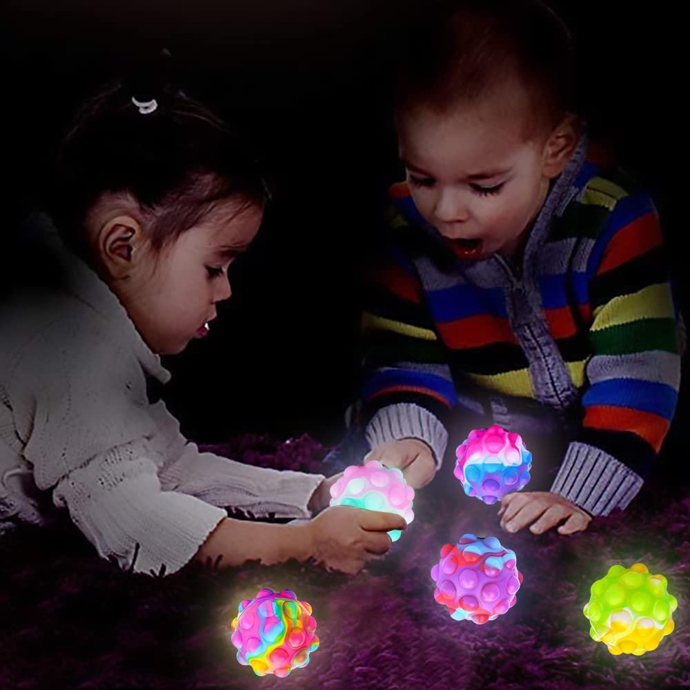 ArtCreativity Light Up Bubble Popper Balls, Set of 6, Unique Pop It Fidget Toys with LED Effects, Stress Relief Toys for Kids, Great as Fidget Party Favors and Goodie Bag Stuffers, Assorted Colors