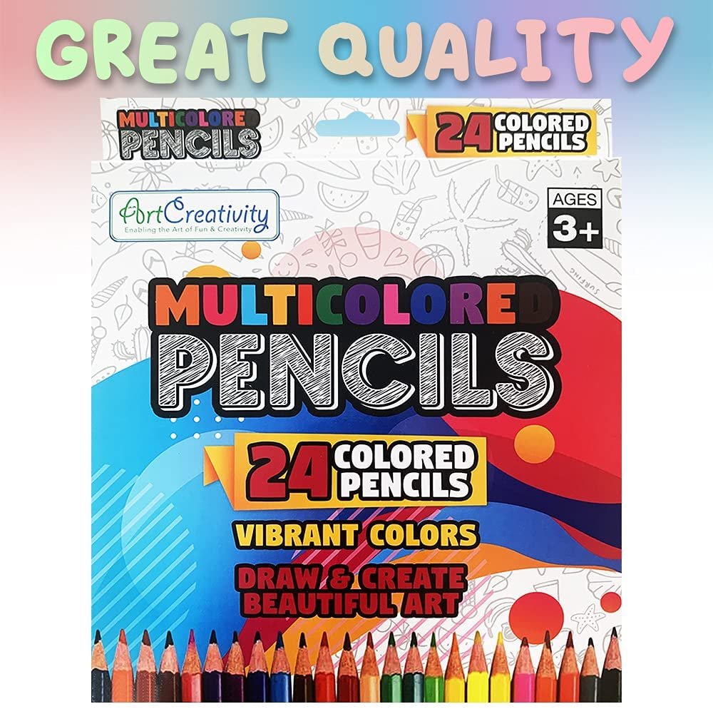 Multi Colored Pencils - 24 Pack - Pre-Sharpened Coloring Pencil Set - Color Pencils for School Art Projects, Creative Play, Drawing - Great Gift Idea for Kids and Adults