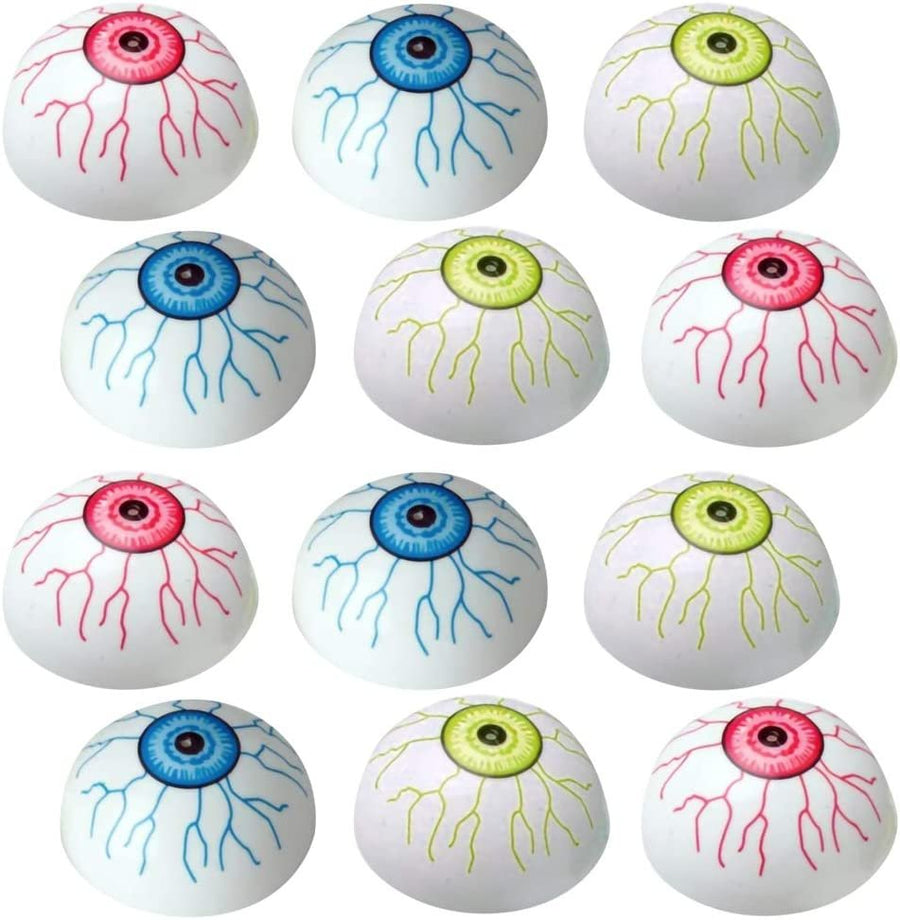 Eyeball Poppers, Set of 12, Pop-Up Half Ball Toys in Assorted Colors, Old School Retro 90s Toys for Kids, Creepy Birthday Party Favors, Halloween Goodie Bag Fillers for Boys and Girls