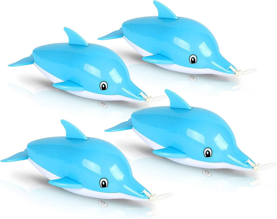 Pullback String Dolphin Bath Tub Toys for Kids, Set of 4, Swimming Dolphin Water Toys for Bathtub, Pool, and Lake Fun, Adorable Aquarium Birthday Party Favors for Boys and Girls