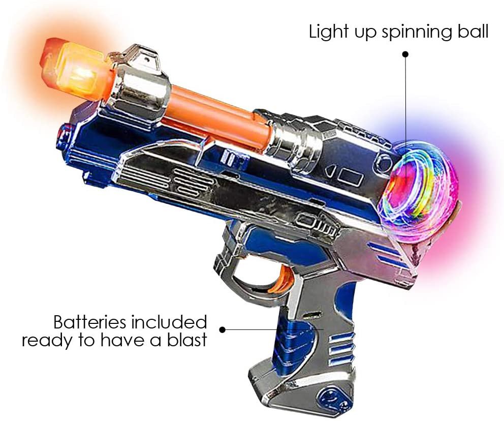 Super Spinning Space Blaster Toy Gun Set with Flashing LEDs and Sound Effects, Set of 2, Cool Futuristic Toy Guns with Batteries Included, Great Gift Idea for Boys and Girls