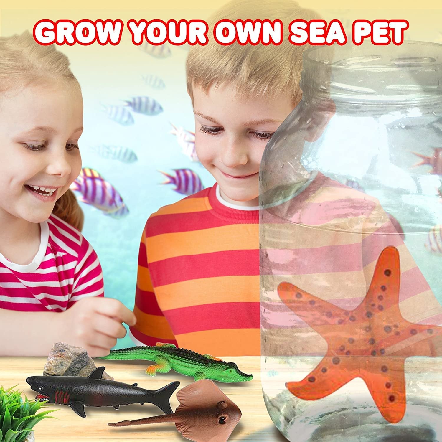 Growing Sea Animals by 6 Different Water Expanding Sea Creatures - Grows 6X Larger - Amazing Sensory Jelly-Like Toy - Fun and Educational Gift for Boys and Girls.