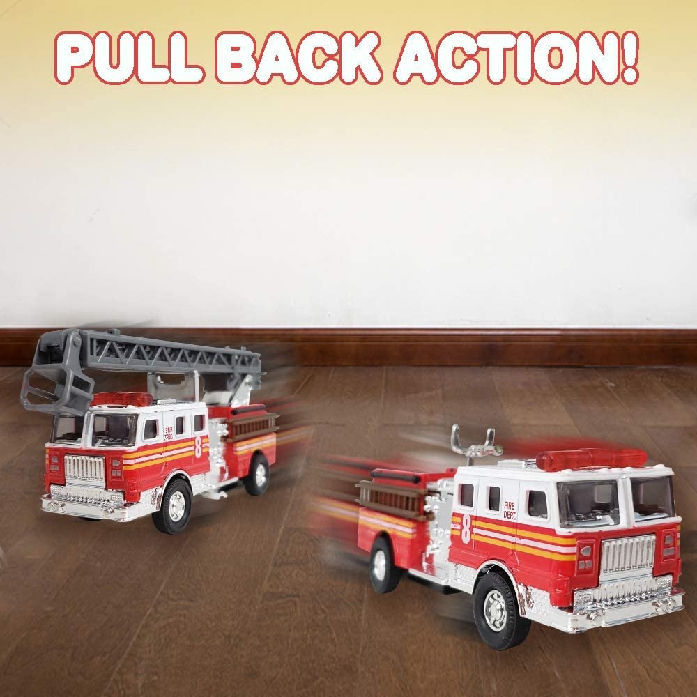 5.5" Fire Truck Toy with Extendable Ladder, Pull Back Fire Engine - Set of 2