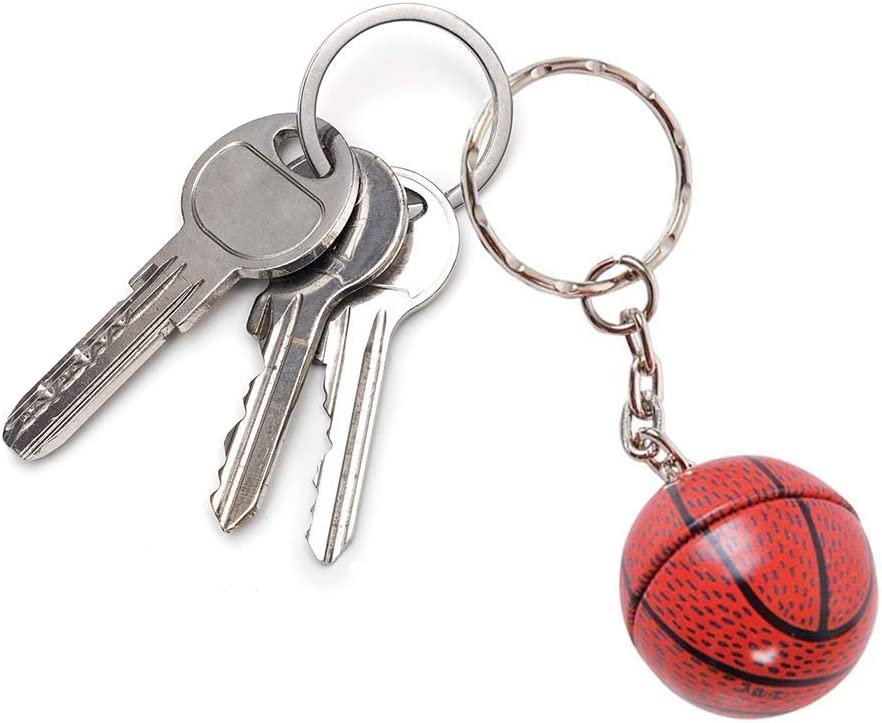 Metal Sports Ball Keychains, Set of 12, Fun Keychains for Backpack, Purse, Luggage, Sports Themed Party Favors, Goodie Bag Fillers for Boys and Girls