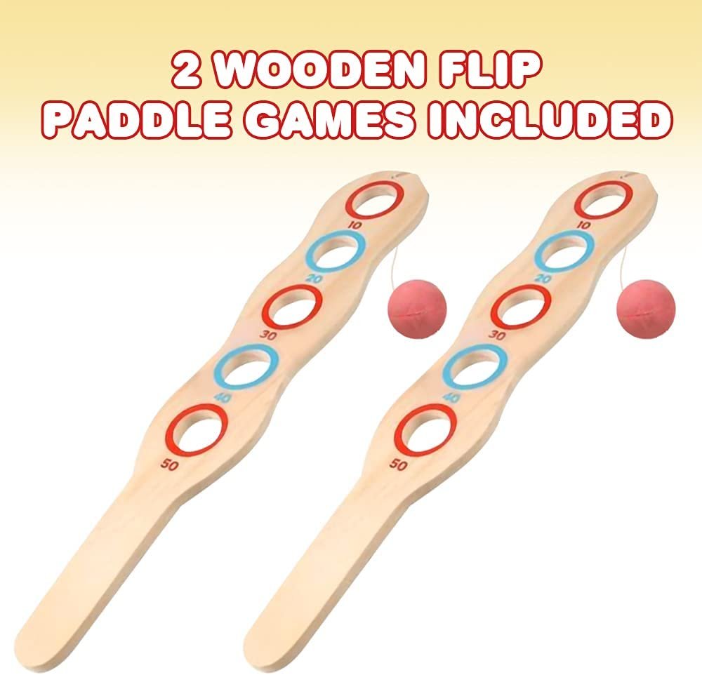 ArtCreativity Wooden Flip Paddle Game, Set of 2, Wood Paddle Toy with Red Ball on String, Outdoor Toys for Boys and Girls, Beach and Backyard Games for Kids and Adults, Great Gift Idea