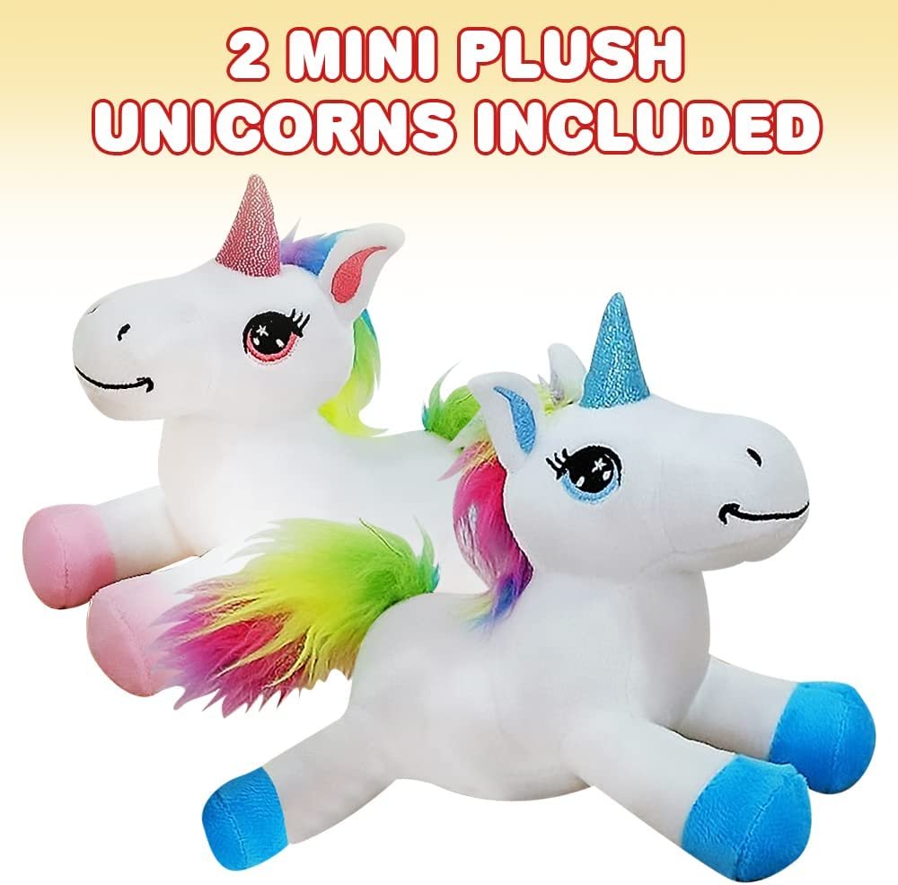 Mini Plush Lying Unicorn Stuffed Toys, Set of 2, Soft and Cuddly Unicorn Toys for Girls and Boys, Cute Home, Bedroom, and Nursery Decor, Princess Gifts for Kids, 7” Long