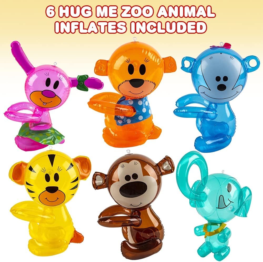 ArtCreativity Hug Me Zoo Animal Inflates, Set of 6, Inflatable Animal Balloons for Kids with Hugging Arms, Zoo Party Supplies and Jungle Party Decorations, Beach and Swimming Pool Toys for Children