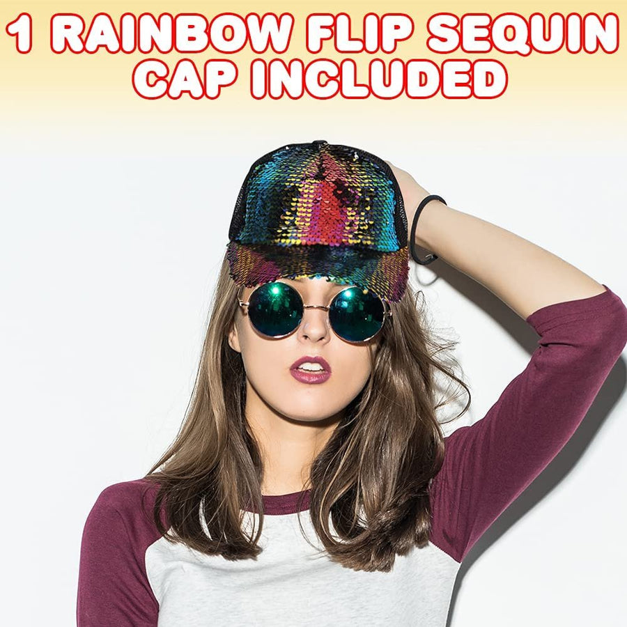 Rainbow Flip Sequin Trucker Hat, 1PC, Trucker Cap for Kids and Adults with Color-Changing Sequins, Adjustable Sequined Baseball Cap, Fun Costume Accessory, Great Gift Idea