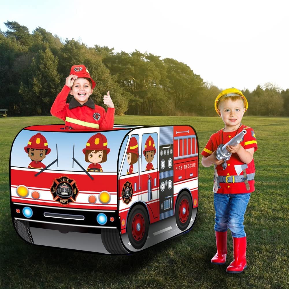 ArtCreativity Fire Truck Tent with Carry Bag, Pop Up Indoor Tent for Kids, Fire Engine Indoor Playhouse with 2 Openings, Flat-Folding Kids Play Tent for Compact Storage, 43.5 x 28 x 26.5 Inches
