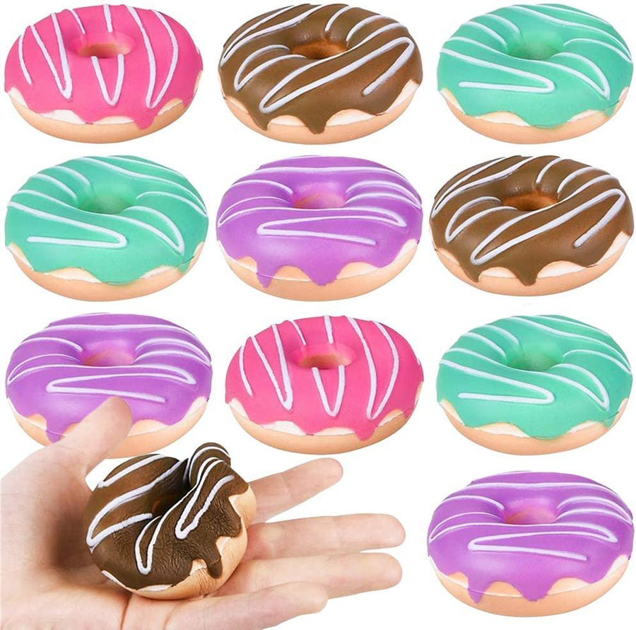Donut Squeeze Toys for Kids, Set of 12, Super Soft Squeezy Donuts with Slow Rise Texture, Colorful Donut Party Supplies and Favors, Stress Relief Sensory Toys for Boys and Girls,
