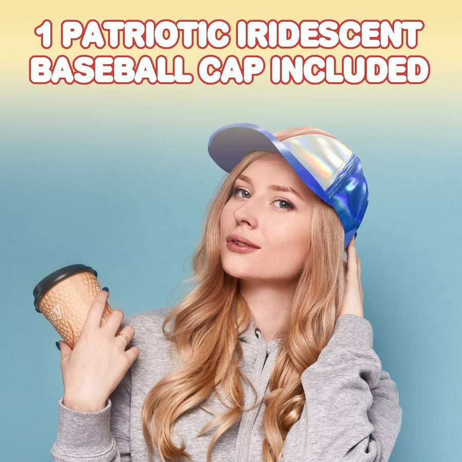 Iridescent Patriotic Baseball Cap for-Adults and Kids, 4th of July Hat with Red, White, and Blue Metallic Colors, Patriotic Party Supplies-Costume Accessories
