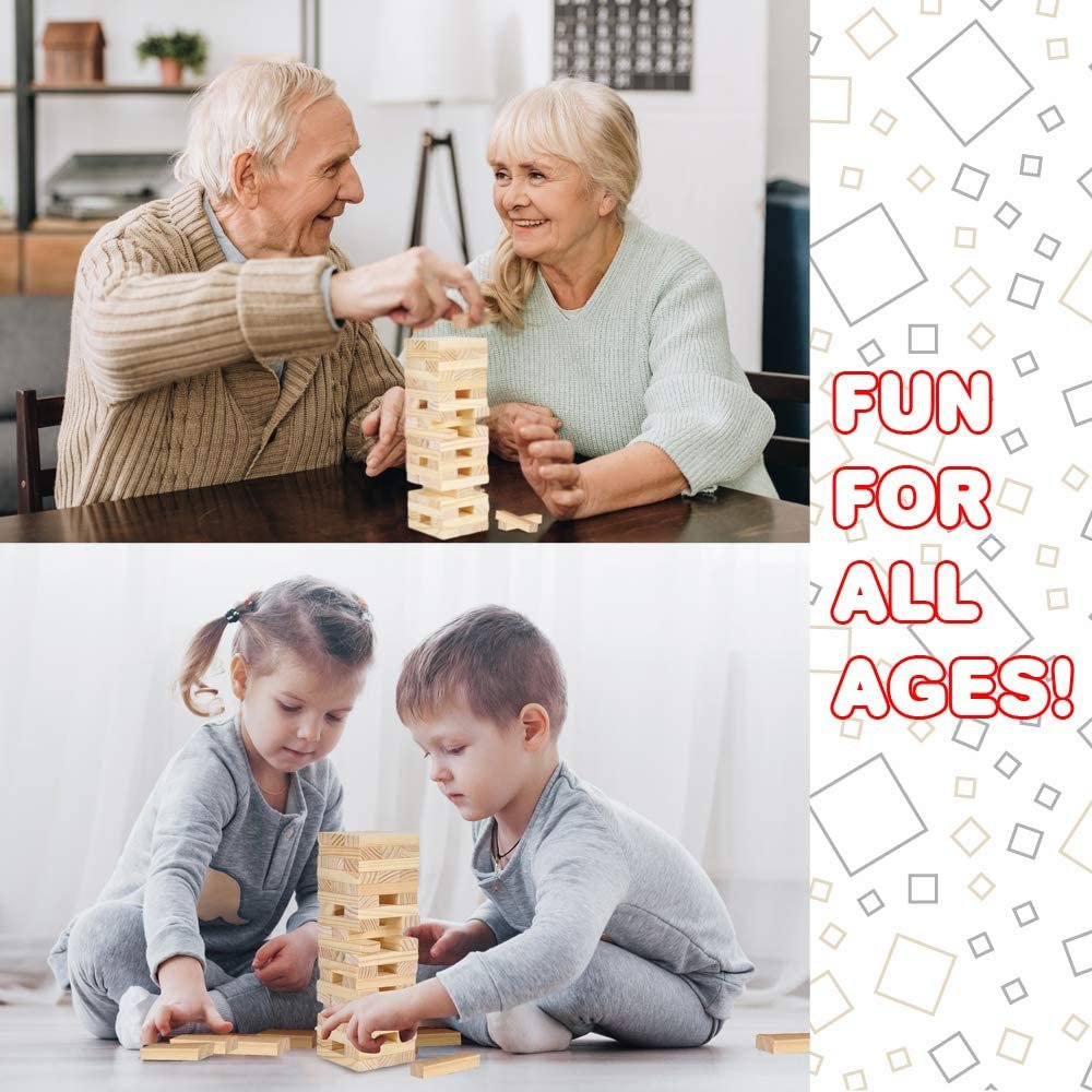 Mini Wooden Tower Game, Wood Tumbling Blocks Set with 48 Pieces, Fun Indoor Game Night Games for Kids, Adults and House Parties, Development Toys for Children, Great Gift Idea