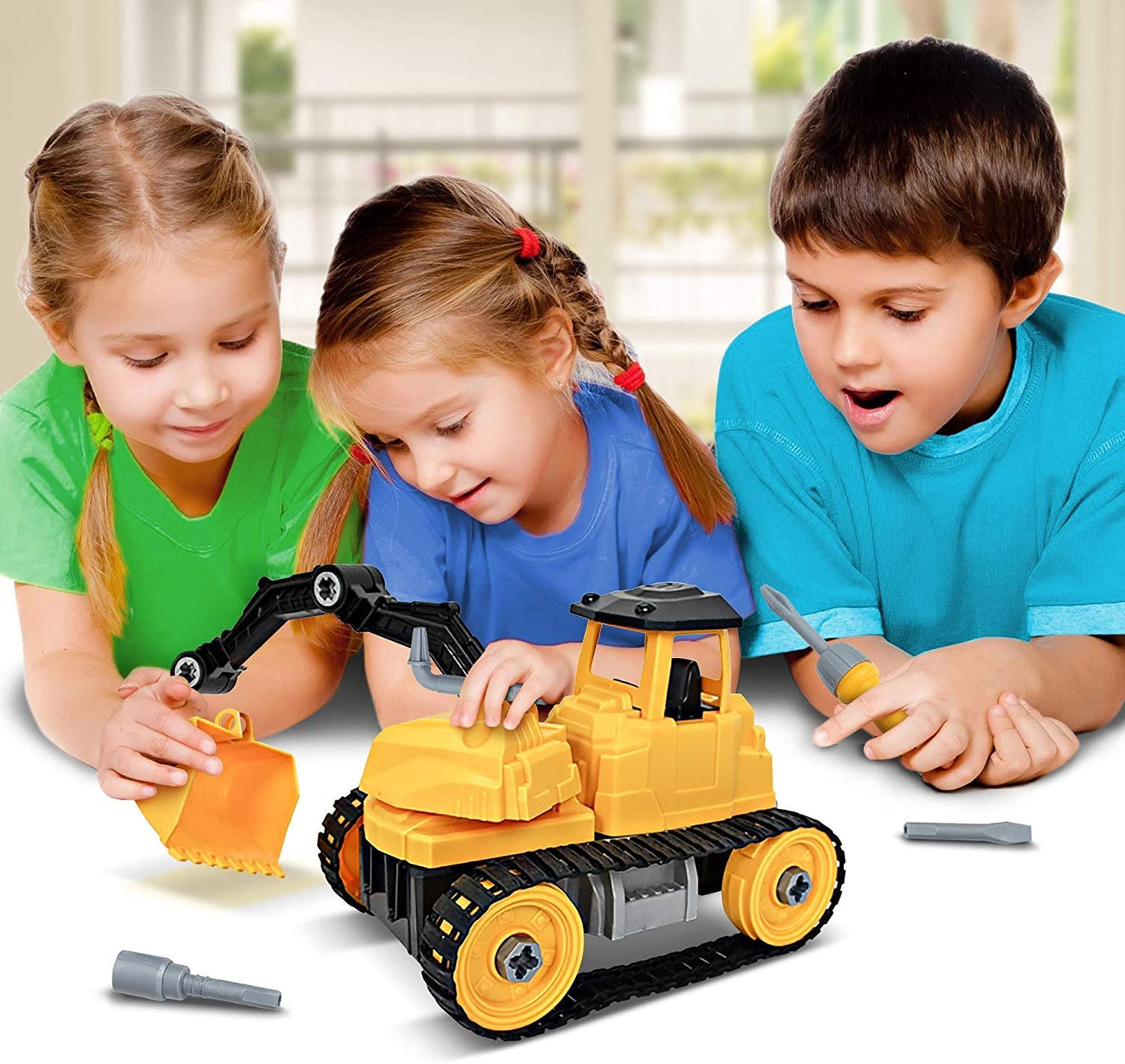 Take Apart Yellow Construction Toy Truck - 43 Pieces with Tools - Large Excavating Backhoe Toy - Perfect Digger Toy and Great Birthday Gift Idea for Boys and Girls Ages 3+
