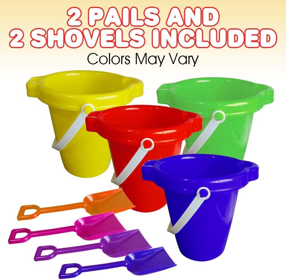 ArtCreativity Beach Sand Pail and Shovel Set, Includes 2 Sand Shovels and 2 Buckets, Fun Summer Beach Sand Toys, Sandcastle Building Toys, Practical Gift, Party Favor and Prize- Colors May Vary