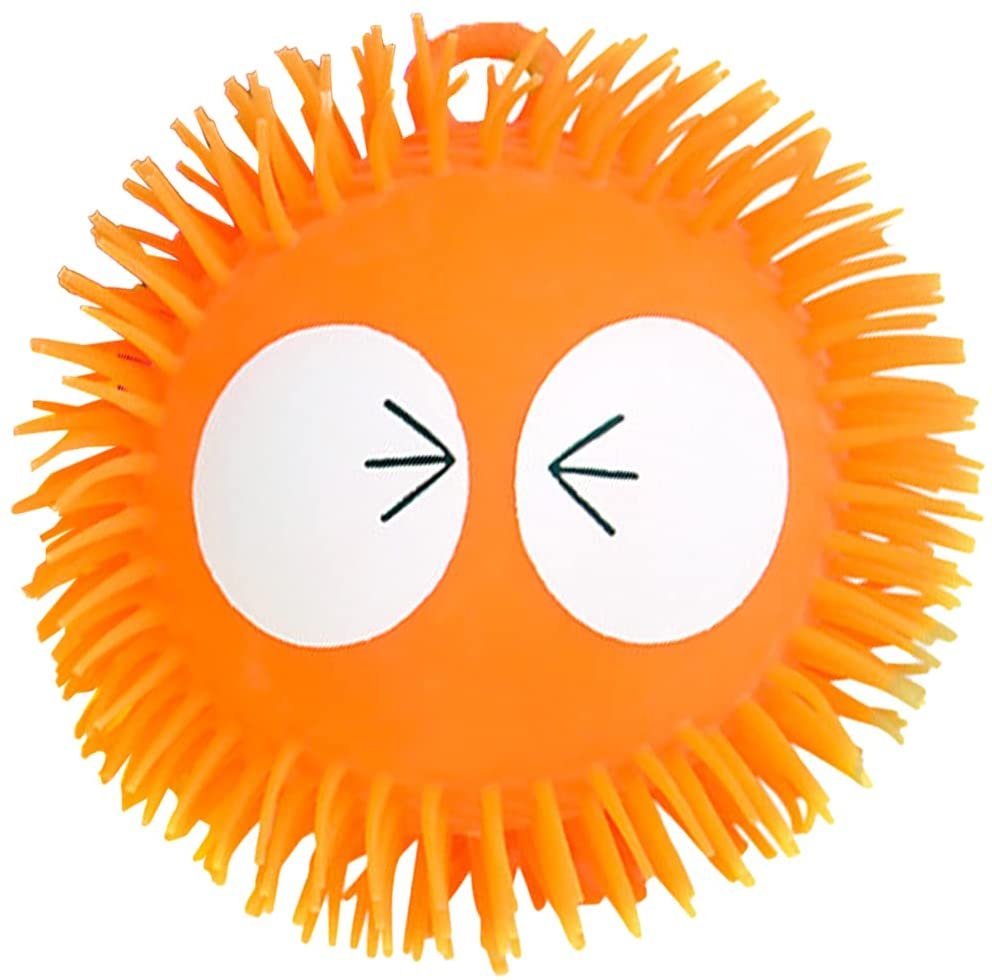 Big Eye Puffer Ball, 1 Piece, Large Fidget Toy for Kids and Adults with Stretchy Rubber Bristles, Calming Stress Relief Toy for Sensory Play, Loop for Hanging or Display, 8"es