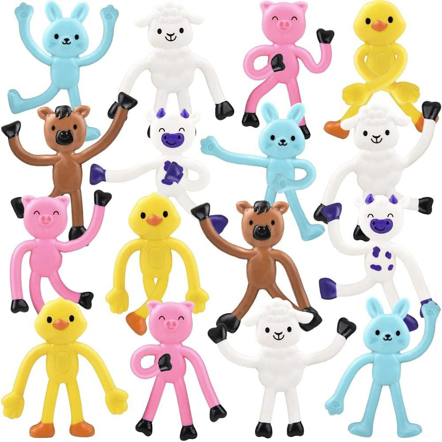 Mini Bendable Farm Animal Toys, Set of 48, Barnyard Animal Toys for Kids in 6 Designs, Portable Stress Relief Toys for Kids, Barn Birthday Party Favors for Kids and Pinata Stuffers