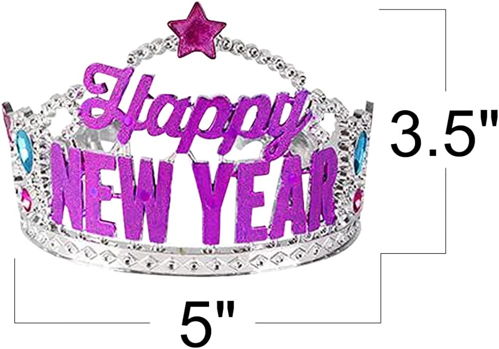 Happy New Year Tiaras, Set of 12, New Years Eve Accessories for Kids and Adults, New Years Eve Decorations, Party Favors, and Giveaways, Sparkly Tiaras in Assorted Colors