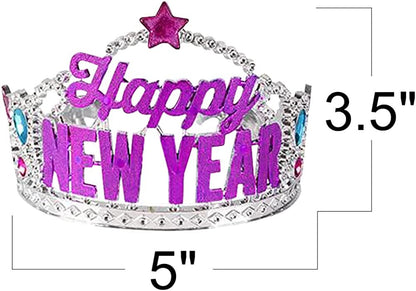 ArtCreativity Happy New Year Tiaras, Set of 12, New Years Eve Accessories for Kids and Adults, New Years Eve Decorations, Party Favors, and Giveaways, Sparkly Tiaras in Assorted Colors