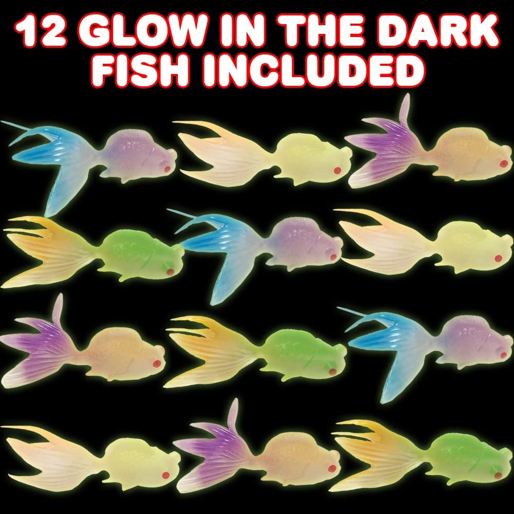Glow in the Dark Fish, Set of 12, Cool Glowing Toys for Boys and Girls, Glowing Birthday Party Favors and Goodie Bag Stuffers for Kids