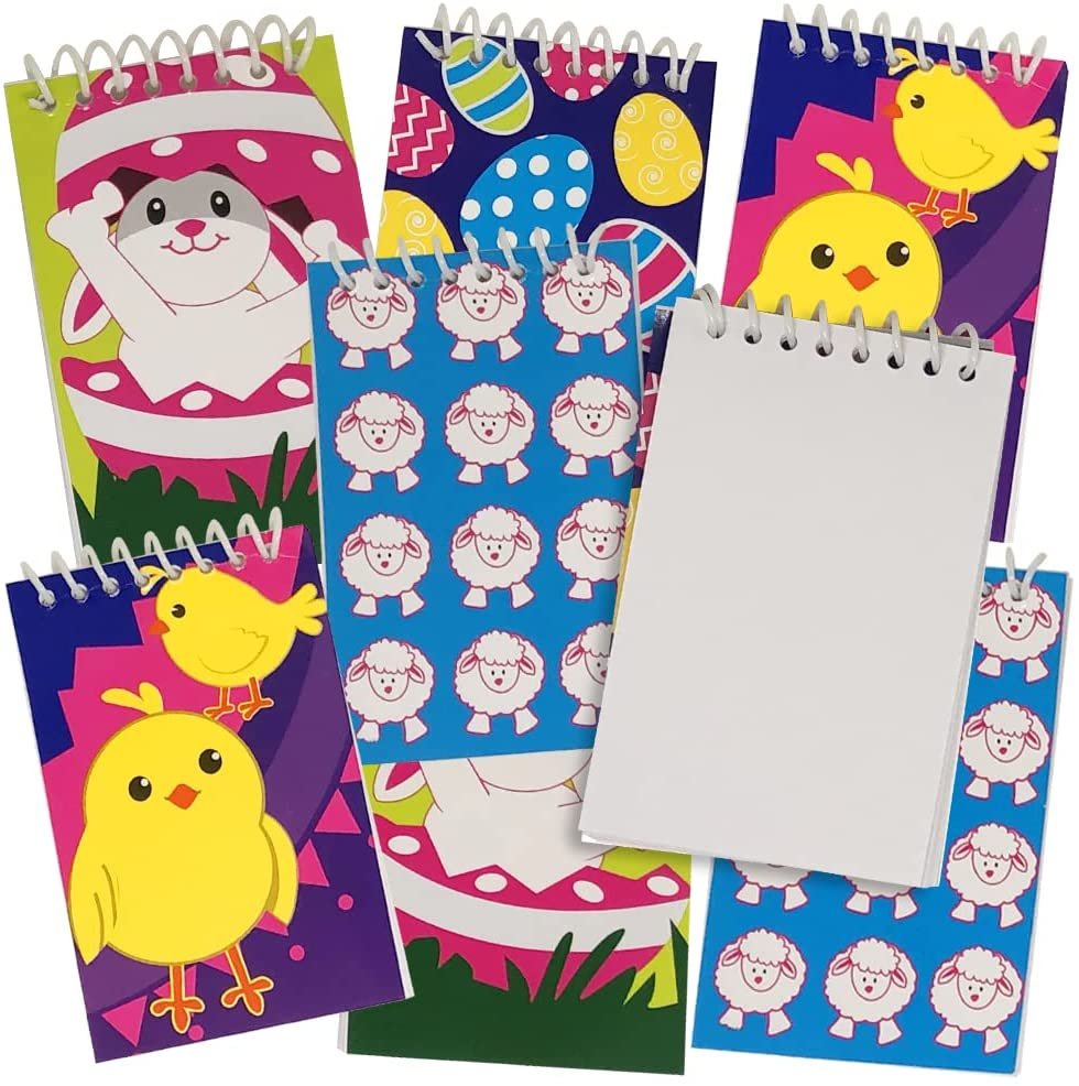 ArtCreativity Mini Easter Notepads for Kids, Set of 16, Spiral Bound Notepads with Easter Designs, Easter Basket Stuffers, Goodie Bag Fillers, and Classroom Prizes for Kids, 3.5 x 2.25 Inches