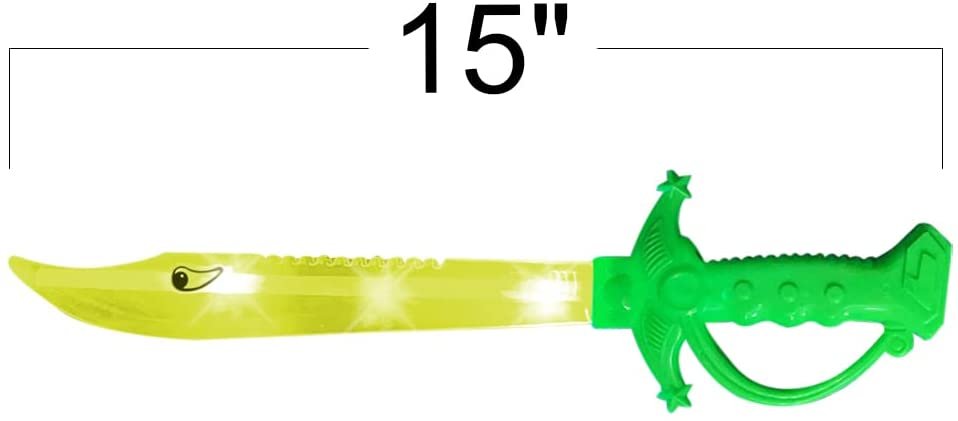 Light Up Yellow Shark Swords for Kids, Set of 2, 15" Toy Sword with Flashing LED Lights, Halloween Dress-Up Costume Accessories, Great Birthday Gift for Boys and Girls