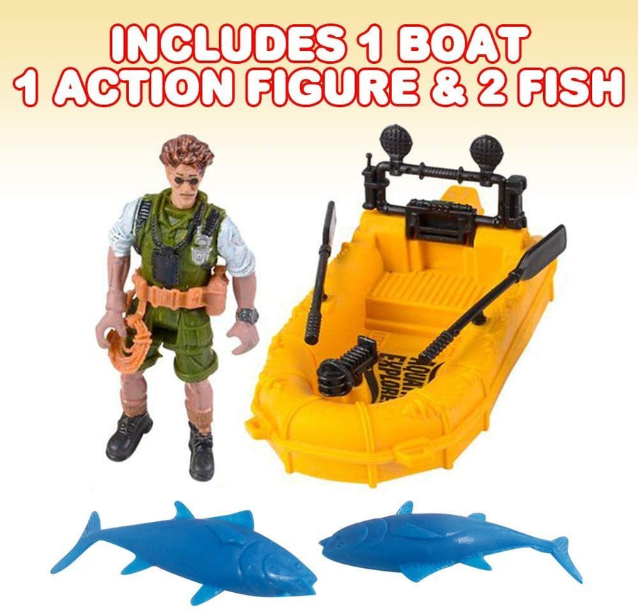 Small Aquatic Play Set for Kids, Cool Playset with Action Figure, Floating Boat, and 2 Fish, Fun Bathtub Toys for Kids, Great Birthday Gift for Children
