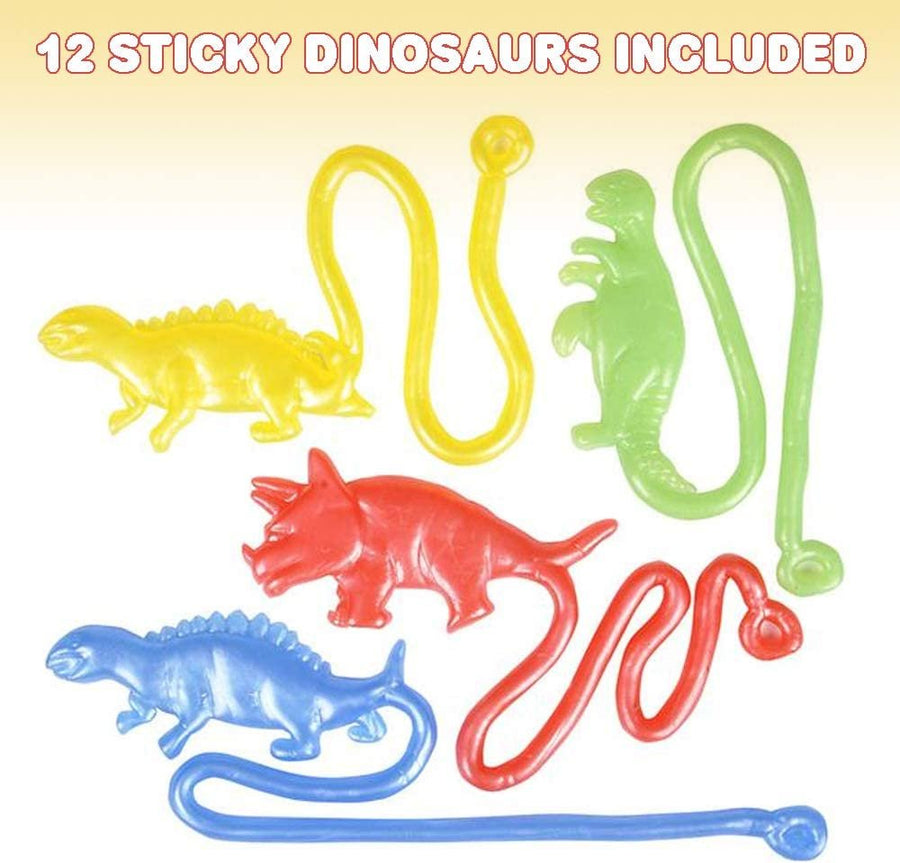 Sticky Toys Set - Pack of 12 - Sticky Dinosaurs - Colorful Kids' Toys - Fun Birthday Party Favors for Girls and Boys, Great Carnival Prize, Novelty Gift