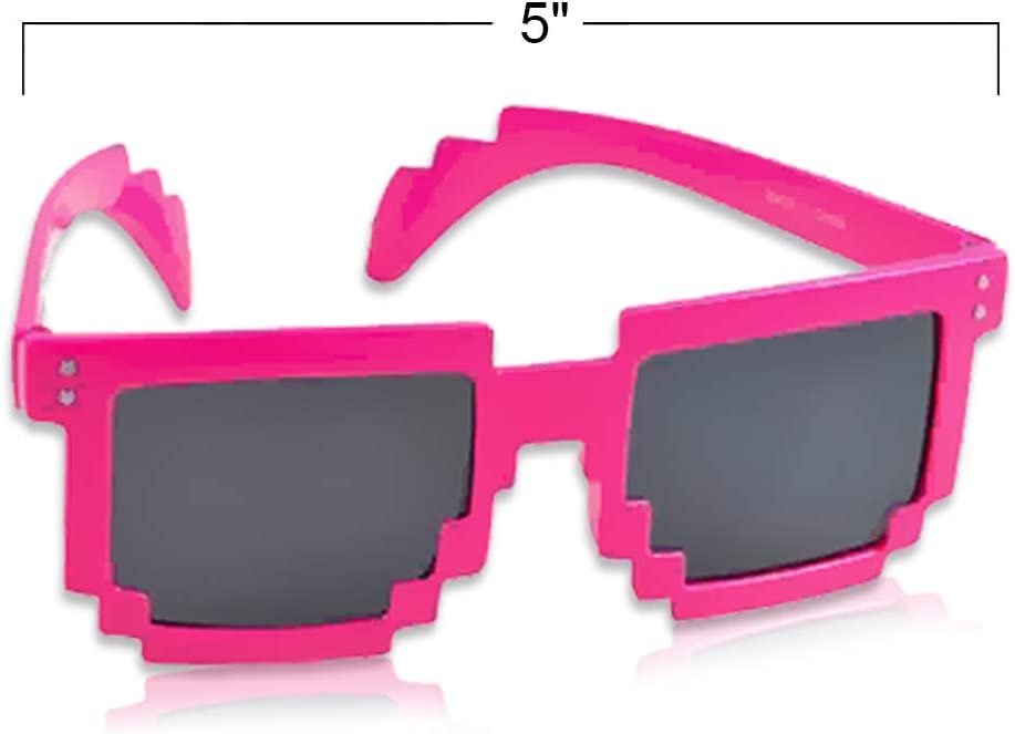 Assorted Pixel Sunglasses for Kids, Set of 6, Cool Sun Glasses in Assorted Colors, Fun Birthday and Pool Party Favors for Boys and Girls, Dress-Up Accessories, Goodie Bag Fillers